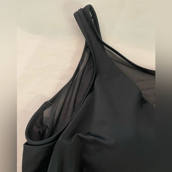 2XL Time and Tru rich black with sheer one piece v neck swim suit - Picture 5 of 14
